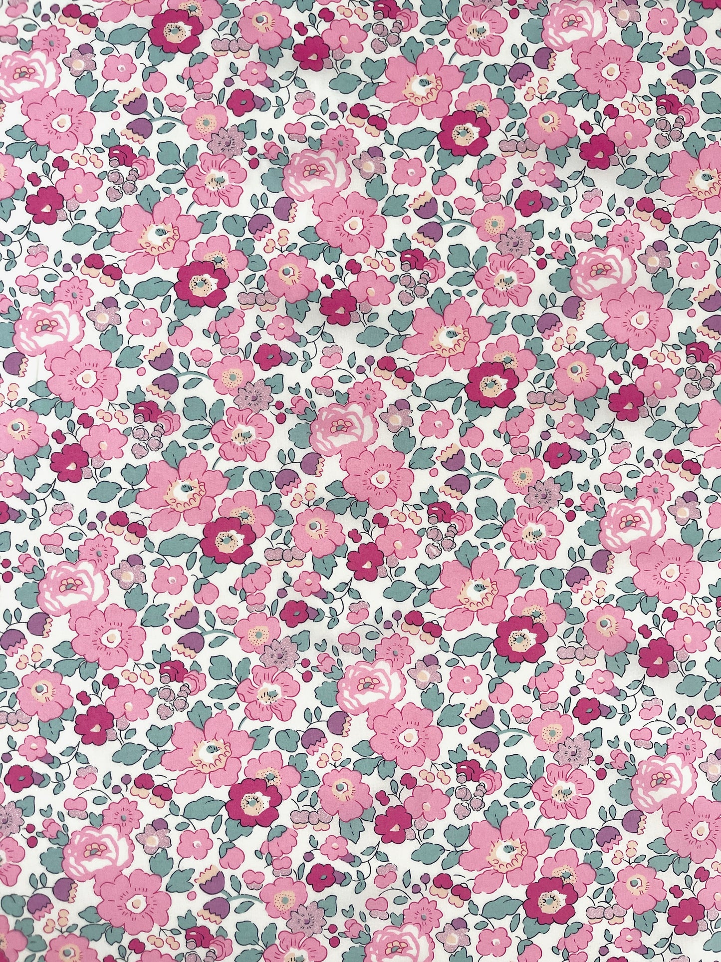 Liberty stof  "Betsy Pink-petrol" Blomstret bomuldsmetervare Tana Lawn.