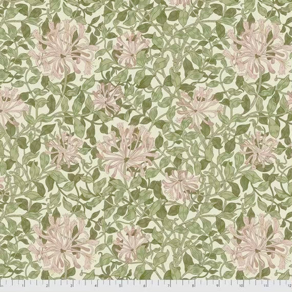 William Morris stof / Honeysuckle - rosa-grøn