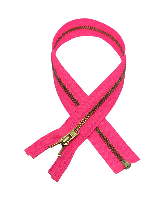 YKK zipper - L 40 cm / Metal - Neon Pink