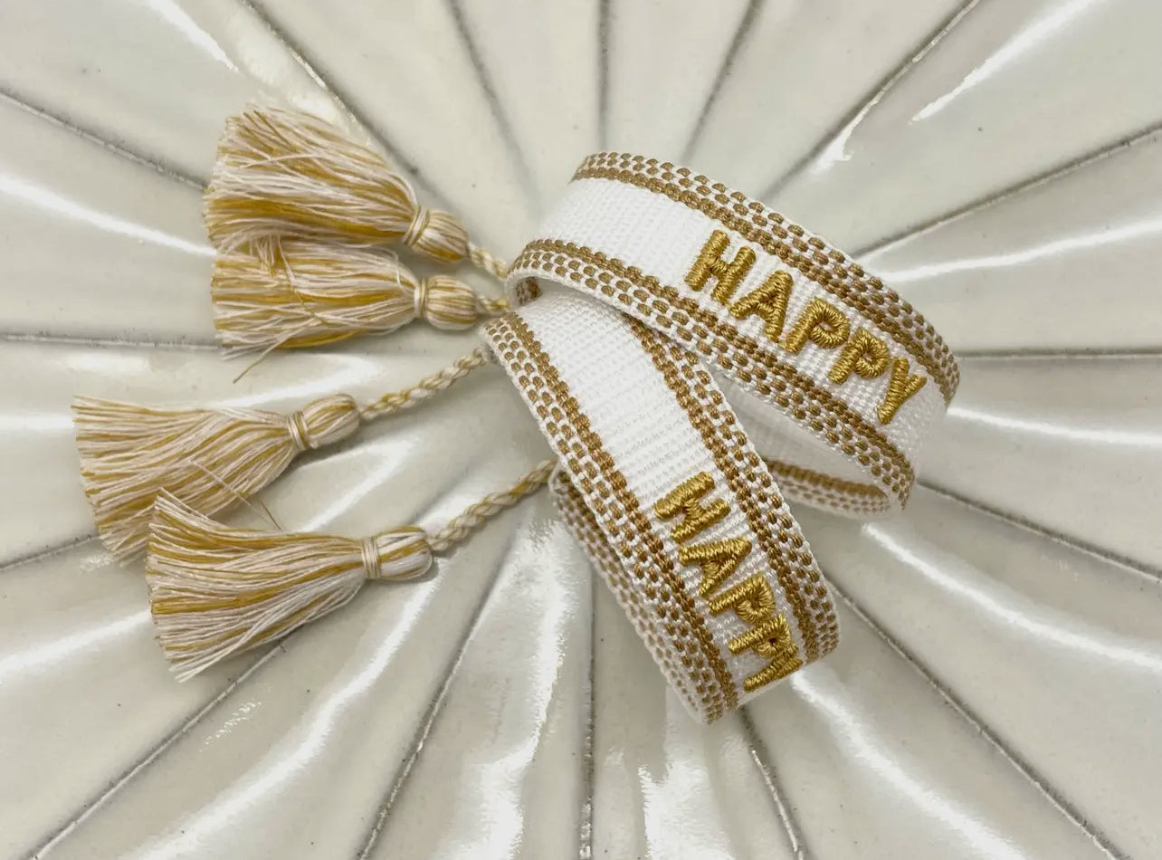 1 stk Statement armbånd "Happy" Hvid