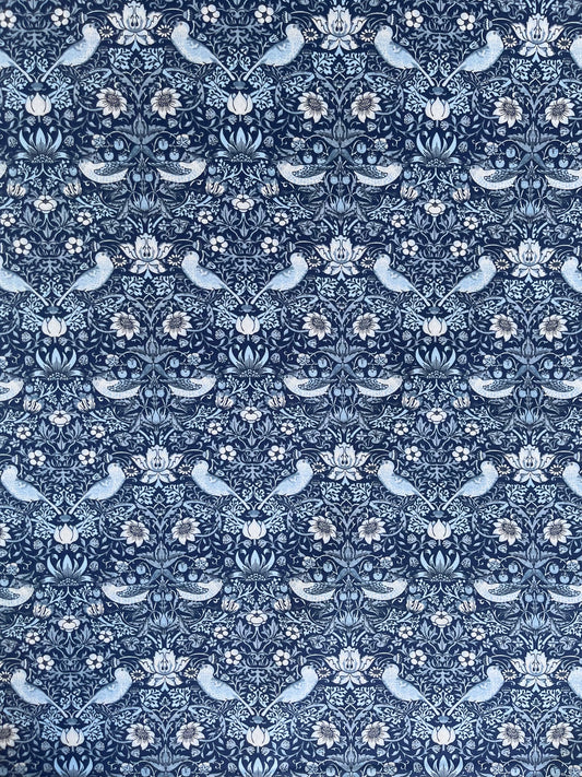 William Morris fabric / Mini strawberry thief - blue-on-blue