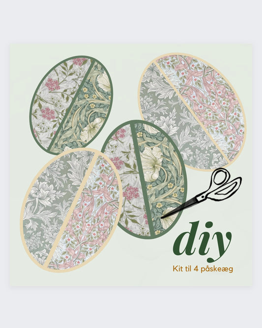 Diy-kit: 4 stk. Påskeæg / William Morris Grågrøn-Rosa