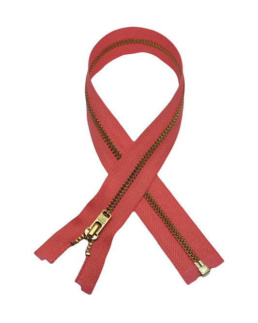 YKK zipper - L 40 cm / Metal - Coral Red