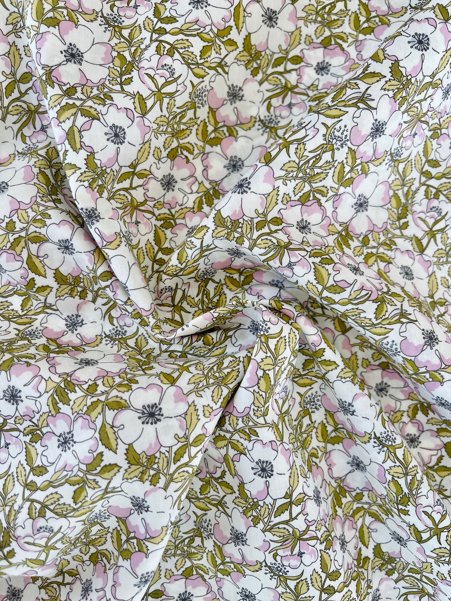 Baby dynebetræk i Liberty Fabric - May Morris grøn-rosa