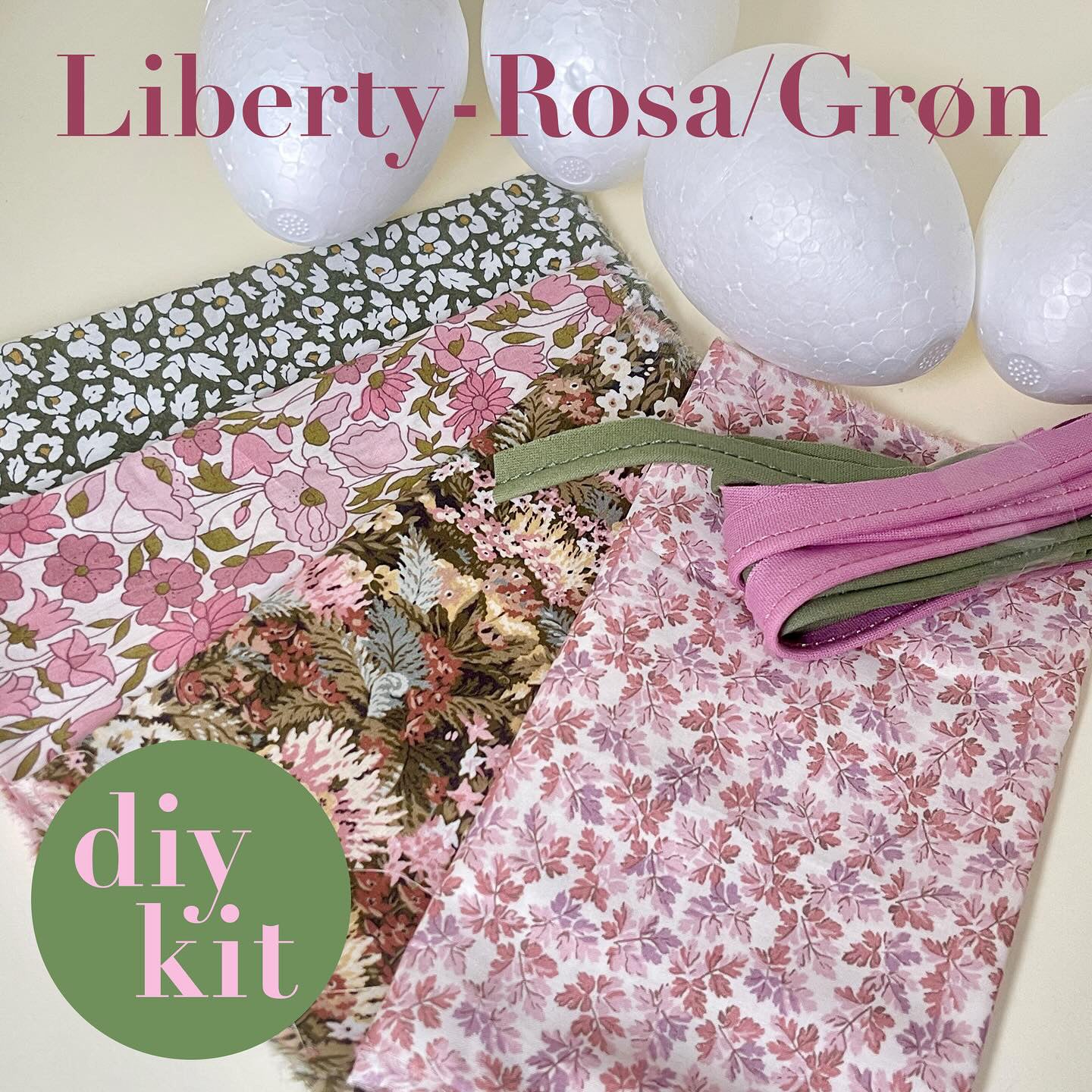 Diy-kit: 4 stk. Påskeæg / Liberty Rosa-Grøn