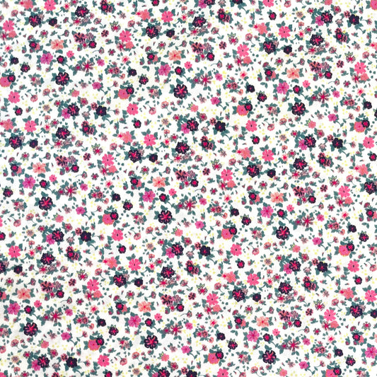 Blomstret bomulds stof: Rigmor - Pink / Lilla