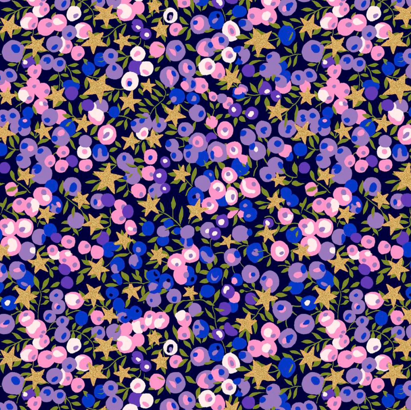Liberty Fabric piece - Wiltshire Stars / Purple with gold glitter stars.