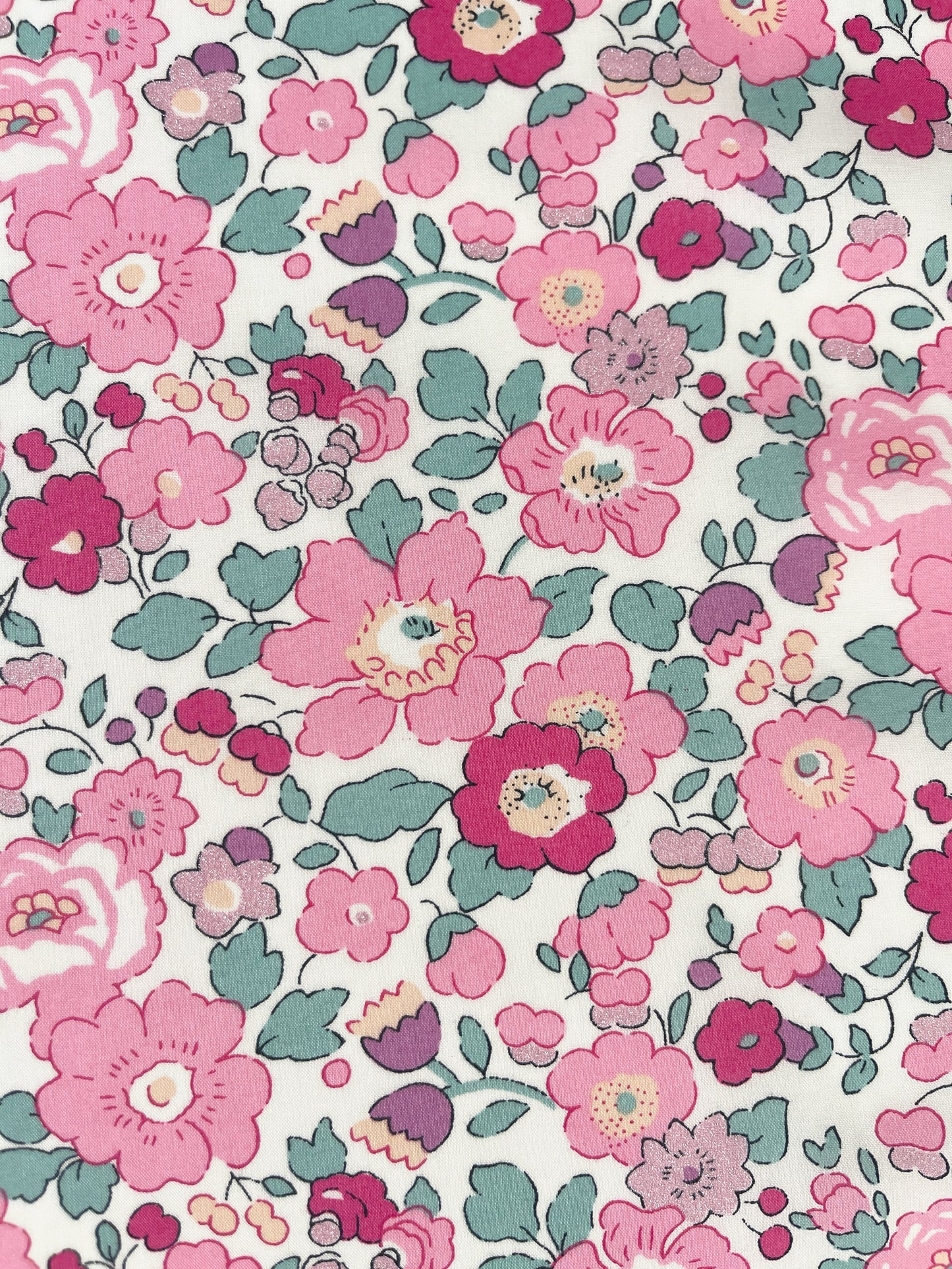 Liberty stof  "Betsy Pink-petrol" Blomstret bomuldsmetervare Tana Lawn.