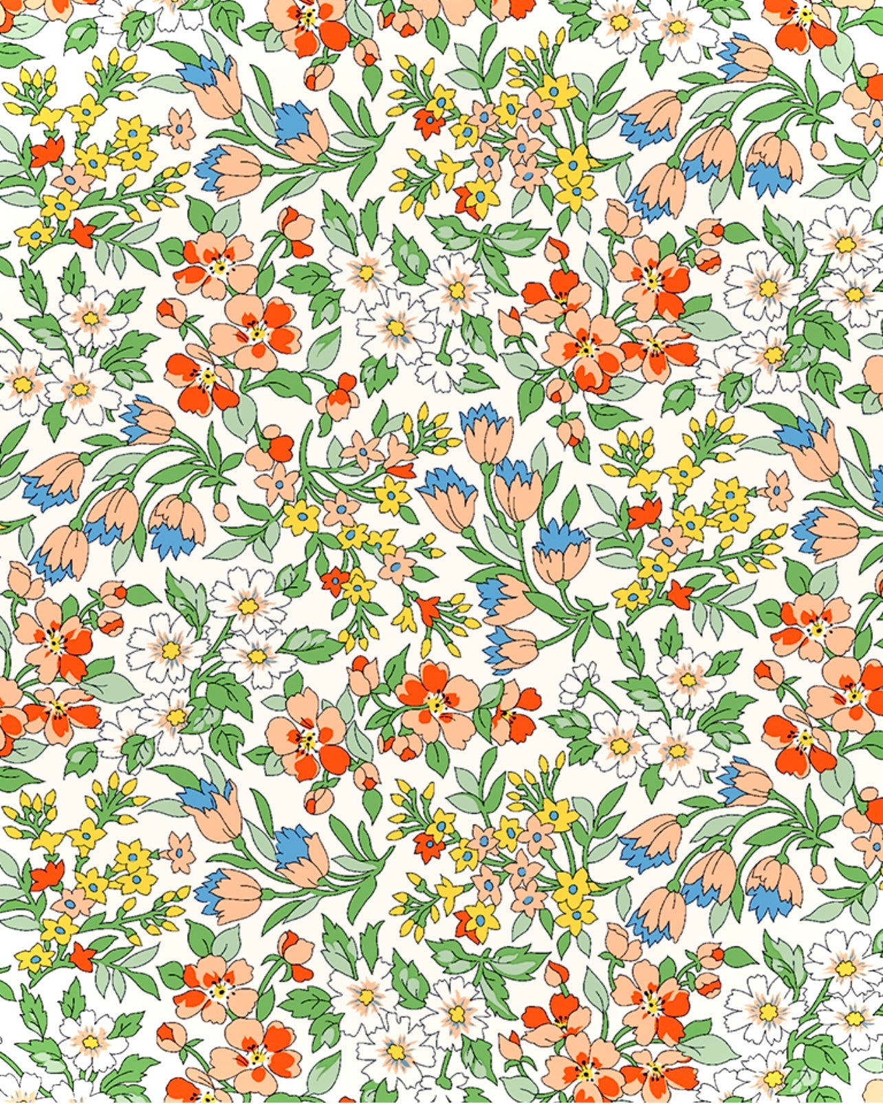 blomster stof bomuld rød grøn blå