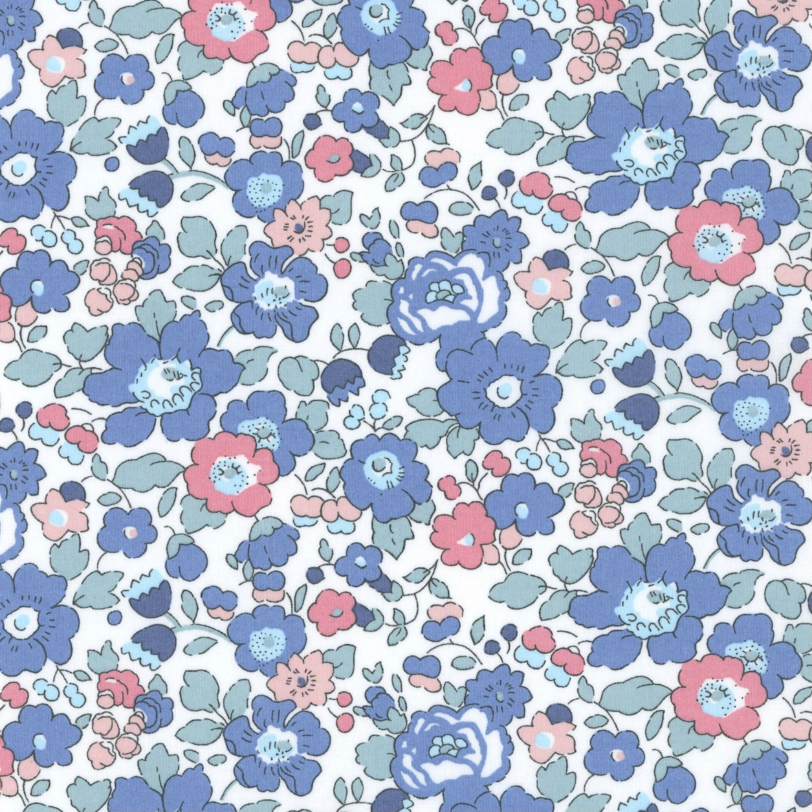 Liberty stof - Betsy / Blå-Rosa