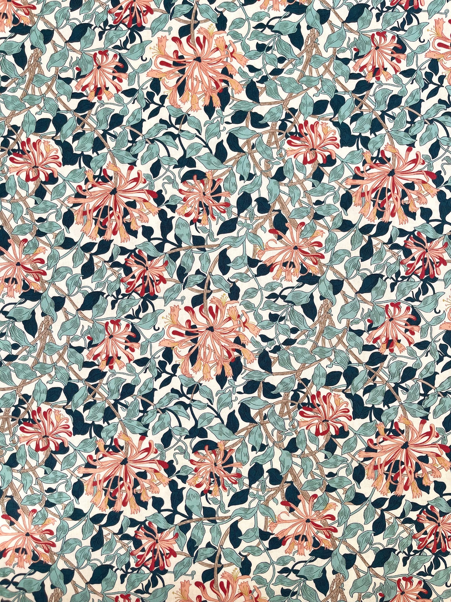 William Morris stof / Honeysuckle - laks-tyrkis