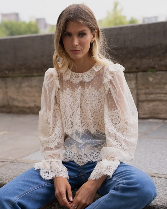 Choklate blondebluse l  - Råhvid