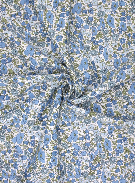Baby dynebetræk i Liberty Fabric - Poppy and daisy grøn-blå
