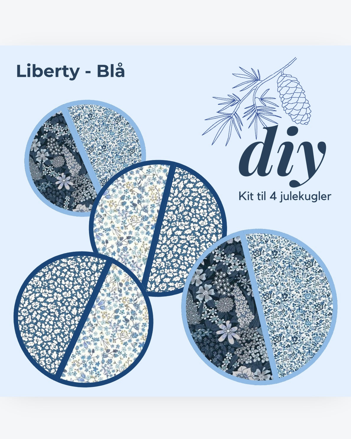 Diy-kit: 4 stk. Julekugle: Liberty Blå