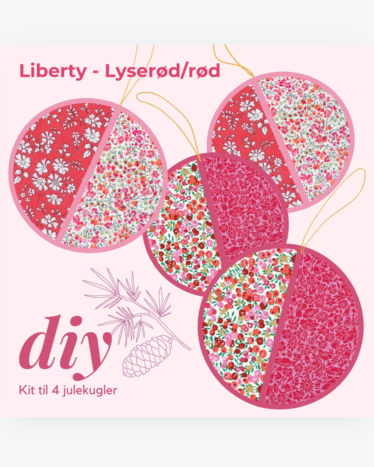 DIY kit: 4 pcs. Christmas ball: Liberty Pink/red