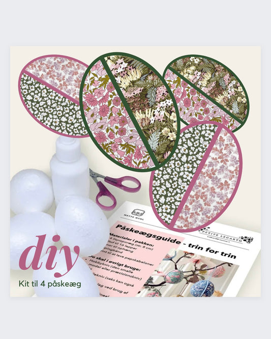 Diy-kit: 4 stk. Påskeæg / Liberty Rosa-Grøn