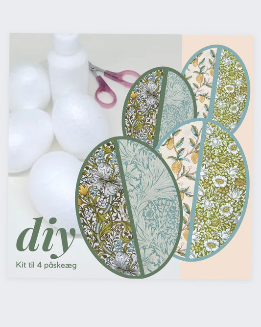 Diy-kit: 4 stk. Påskeæg / William Morris Lime-Tyrkis