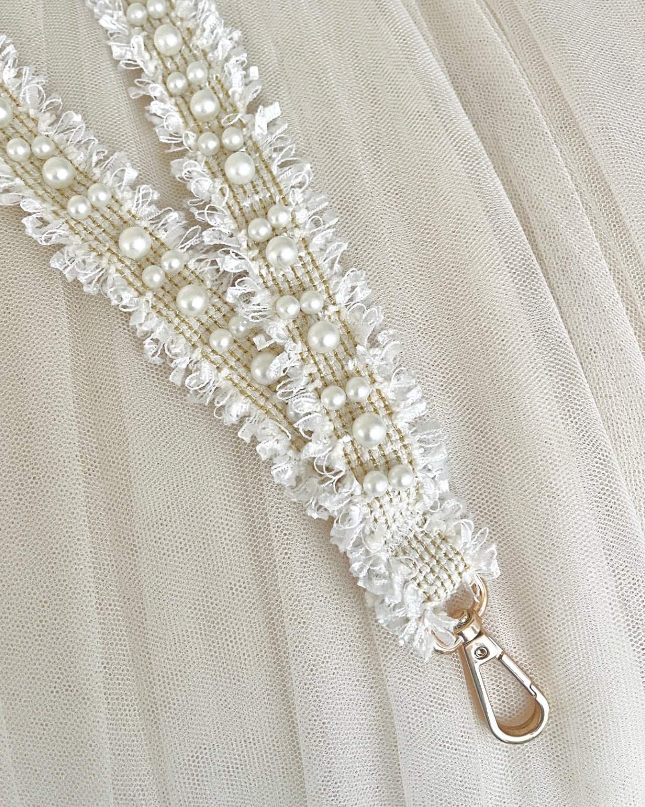 Nøglekæde - creme m perler