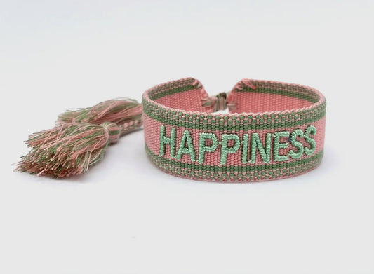 1 stk Statement armbånd "Happiness"  Pink/turkis