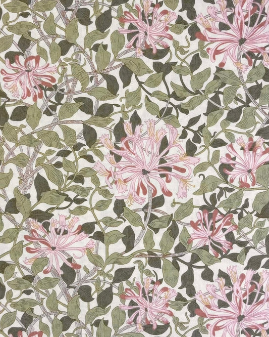 William Morris stof / Honeysuckle - rosa-grøn