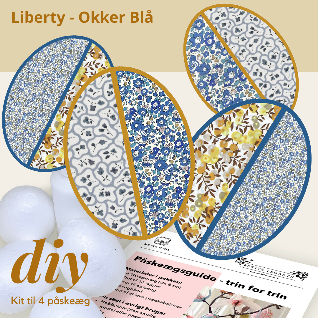 Diy-kit: 4 stk. Påskeæg / Liberty Okker-Blå