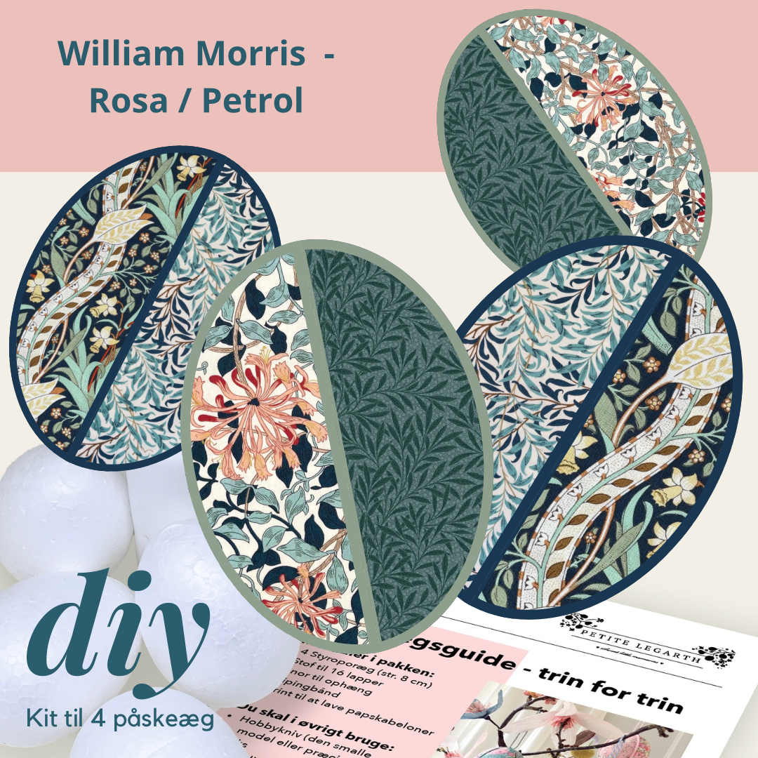 Diy-kit: 4 stk. Påskeæg / William Morris Rosa-Petrol