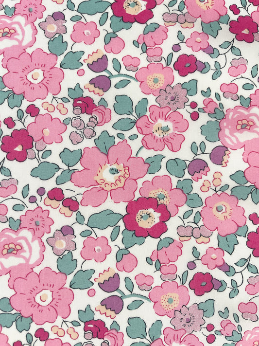 Liberty stof  "Betsy Pink-petrol" Blomstret bomuldsmetervare Tana Lawn.
