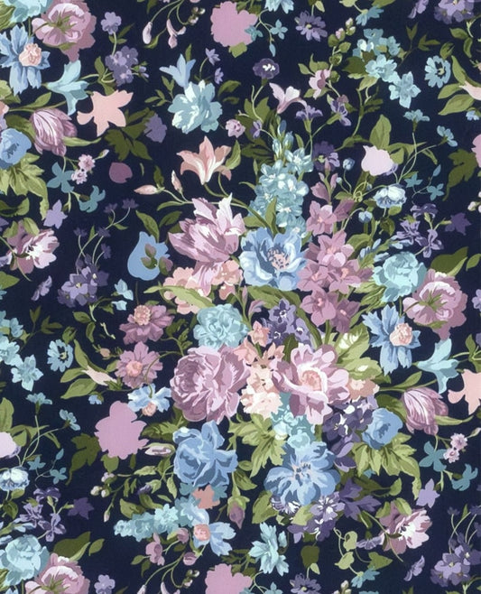 Liberty stof bomulds metervare  - Bridgerton Bouquet Rosa Marine