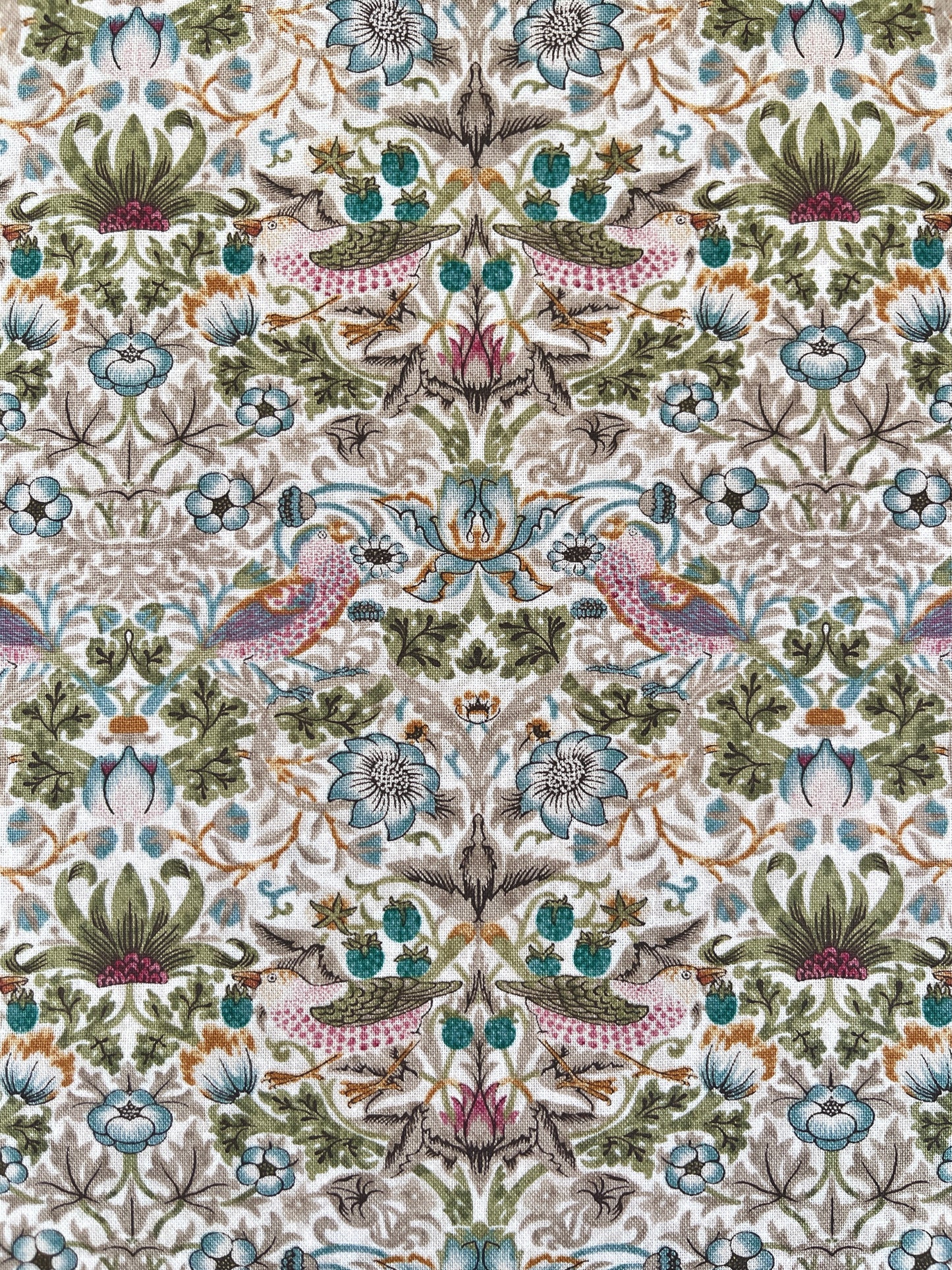 William Morris bomulds stof / Strawberry thief mini Old gold