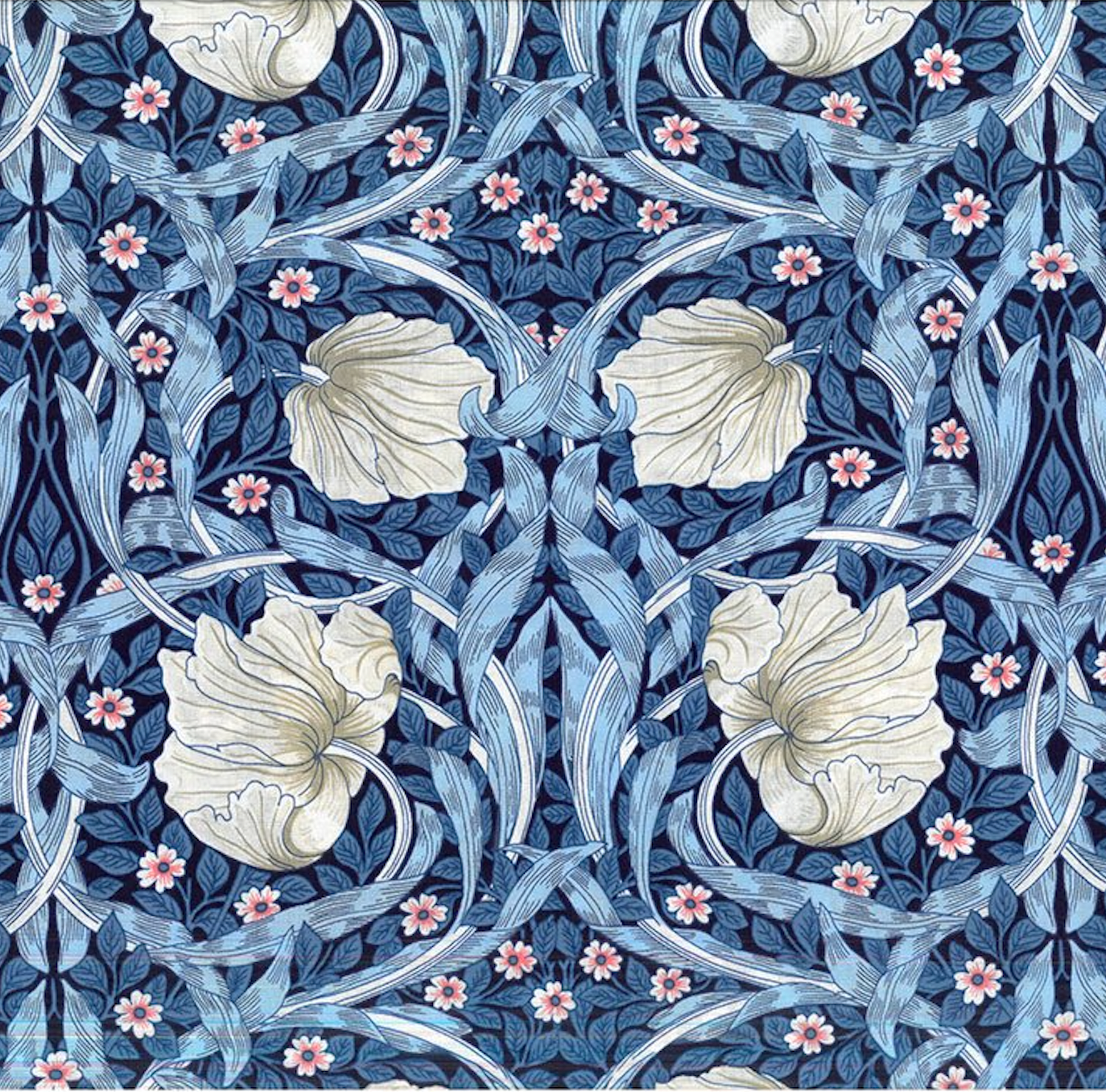 William Morris stof /  Small Pimpernel - Blå