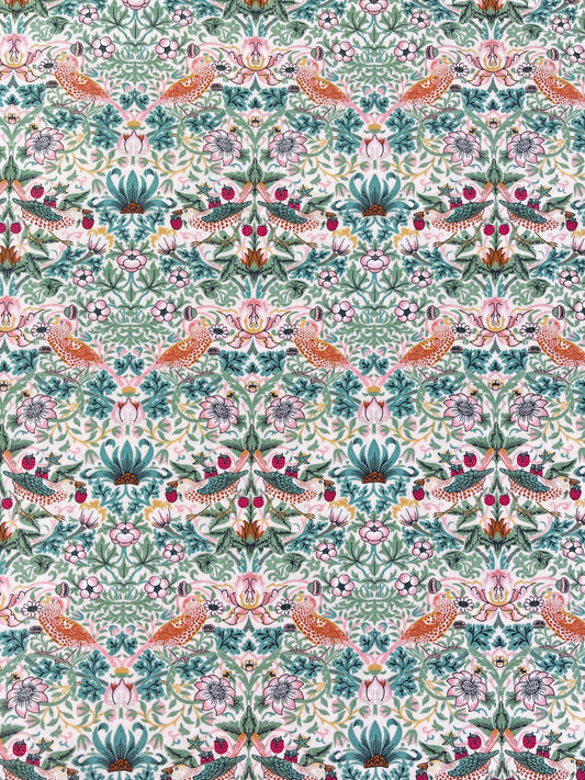 William Morris bomulds stof / Strawberry thief mini Tyrkis