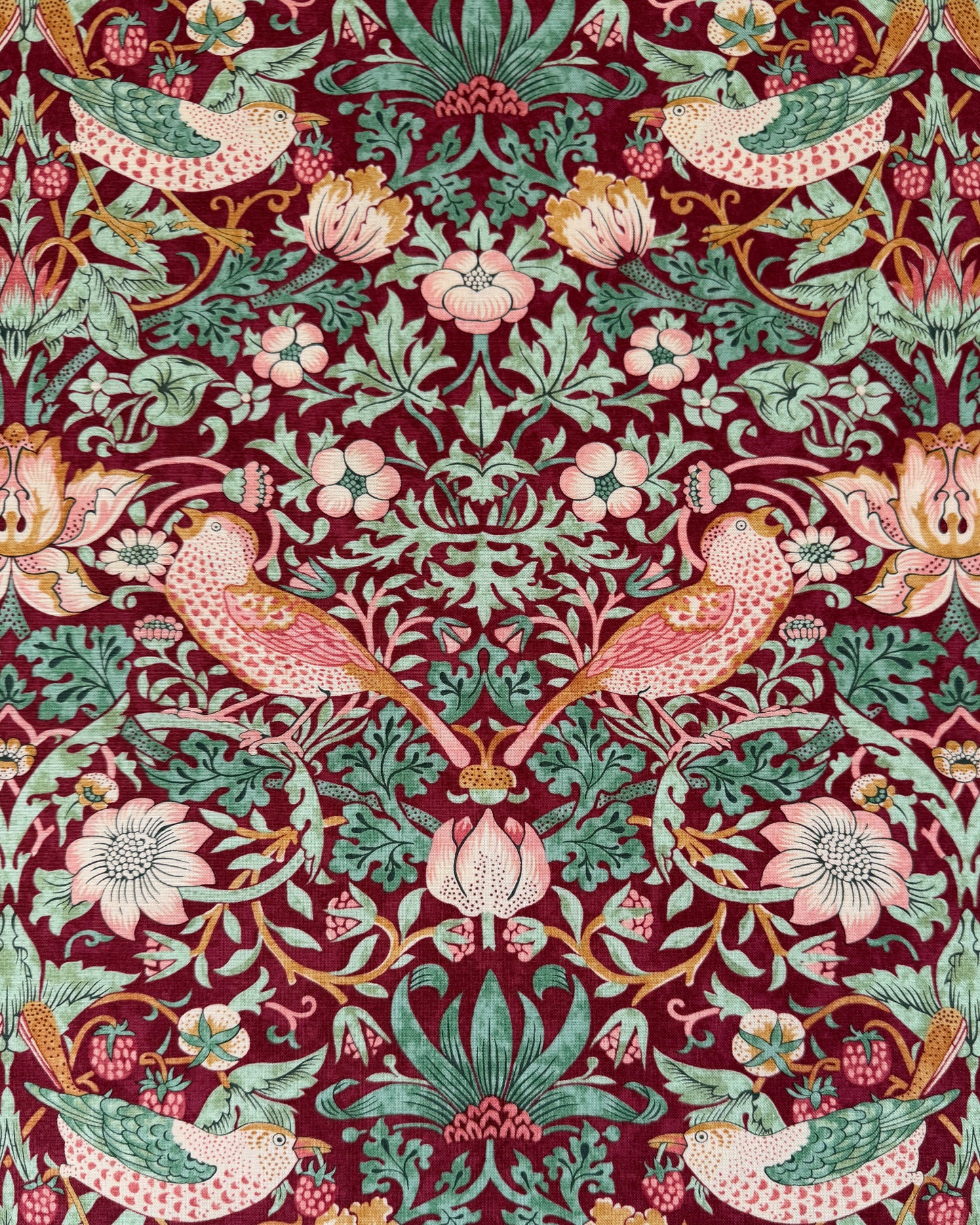 William Morris bomulds stof / Strawberry thief Big Rosa-grøn