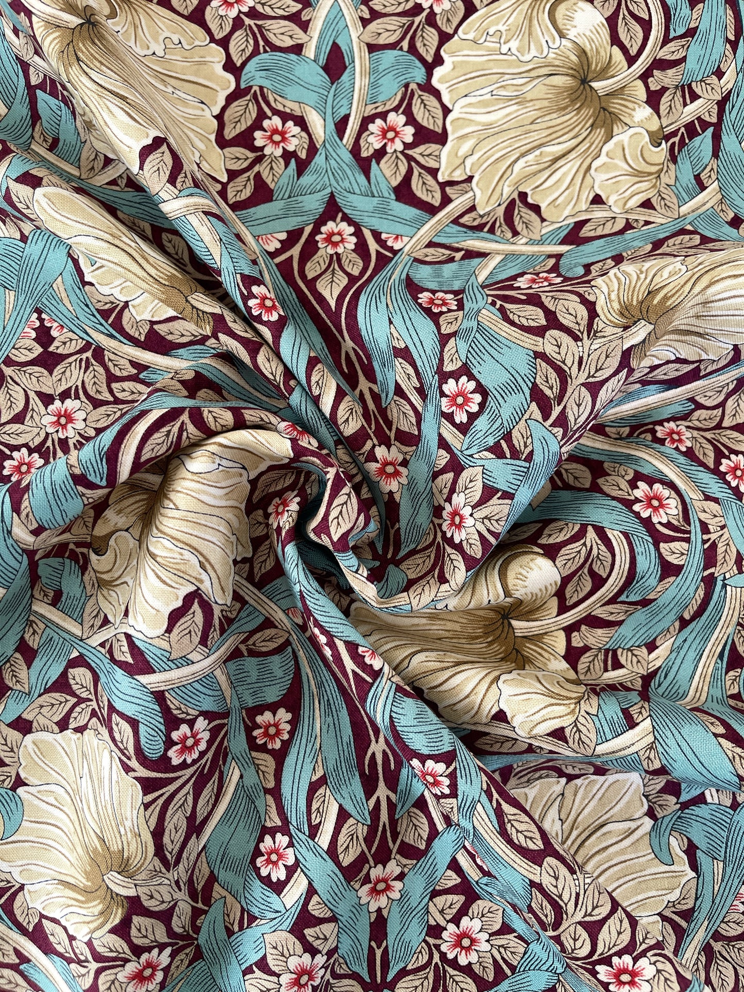 William Morris bomulds stof / Small Pimpernel Tealberry